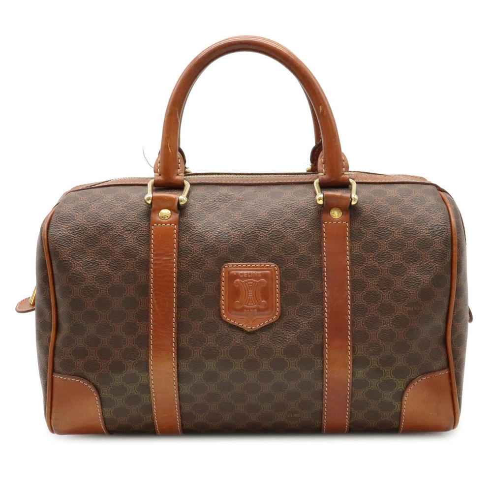 Celine Macadam Handbag Boston Bag Leather Brown Dark